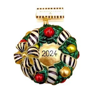 Mackenzie-Childs Courtly Wreath Glass Ornament 2024 Mouth Blown Hand Painted